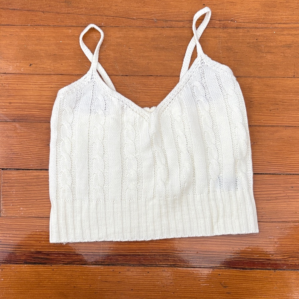 White Cable Knit Cropped Camisole